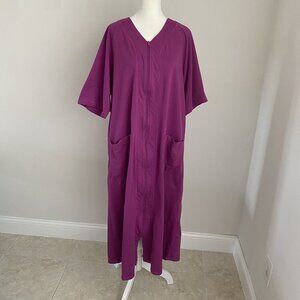 Dreams Co Womens Medium Petite MP Nightgown Purple House Zip Front Sleepwear